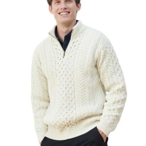Men's Merino Wool Aran 1/2 Zipper Sweater