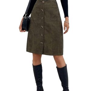 Women's High Waist Button Front Corduroy Midi Skirt Casual Skirts