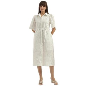 UNITED COLORS Spread Collar Schiffli Embroidered Shirt Dress