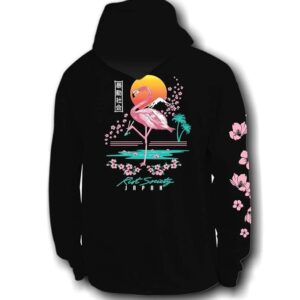 Society Flamingo Blossom Mens Hoodie - Black