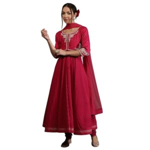 BIA Women Bal Silk Chanderi Floral Anarkali Suit Set