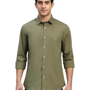 Can Men's Solid Full Sleeves Spread Collar Casual Shirt