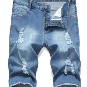 Litteking Men's Ripped Jean Shorts Casual Distressed Denim Shorts Summer Short Pants with Pockets