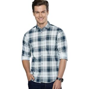 The Indian Men's Cotton Slim Fit Checkered Full Sleeves Cutaway Collar Casual Shirt