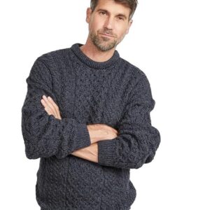 100% Irish Merino Wool Traditional Crew Neck Aran Sweater by Carraig Donn