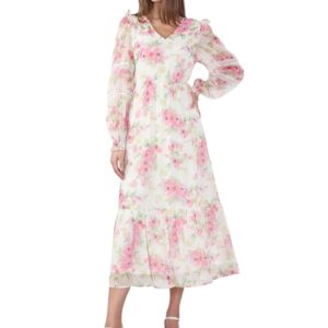 ERO MODA Women's Polyester Fit and Flare Maxi Dress