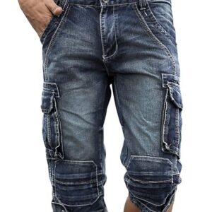 Idopy Men`s Cargo Denim Biker Jeans Shorts With Zippers