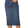 Casual Denim Skirt for Women's High Waist Split Back Pockets Midi Jean Skirts