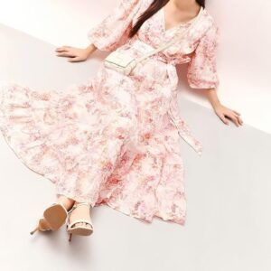 VERO Floral Print Bishop Sleeve Layered Fit & Flare Maxi Dress