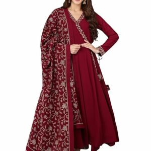Women's Georgette Embroidered Flared Angrakha Pant With Dupatta With Inner