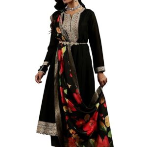 Black Silk Blend Yoke Design Kurta Sets for Women