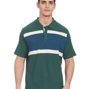 MS Mens Striped Cotton Polo Neck Regular Fit T-Shirt