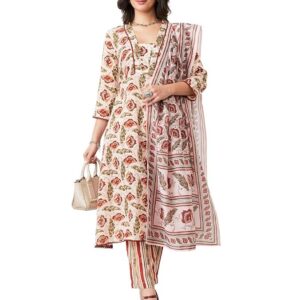 Myx Women's Printed Anarkali Kurta Pant Set with Dupatta