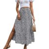 Rocks Women's Casual High Waist Floral Print Skirt Split Thigh A Line Maxi Skirts