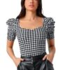 Fashion Women's Sweet Heart Neck Balloon/Puff Bishop Sleeve Elegant Casual Tee Top, 23" inches (BZF-Top Mantos-01)