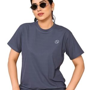 Women's Solid Round Neck Lycra Black T-Shirt