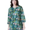 Women's Cotton Fabric Keyhole Neck 3/4 Sleeves Floral Printed Casual Short Kurti